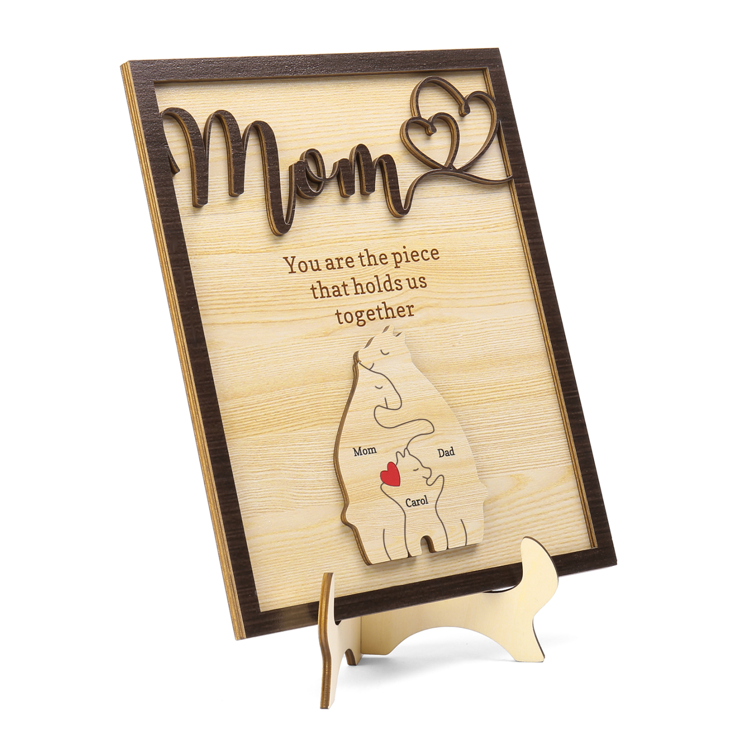 3 Names - Personalized Home Frame Wooden Ornaments Cute Bear Style Ornaments for Mom
