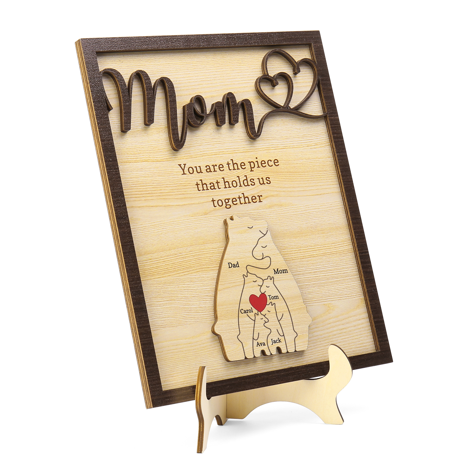6 Names - Personalized Home Frame Wooden Ornaments Cute Bear Style Ornaments for Mom