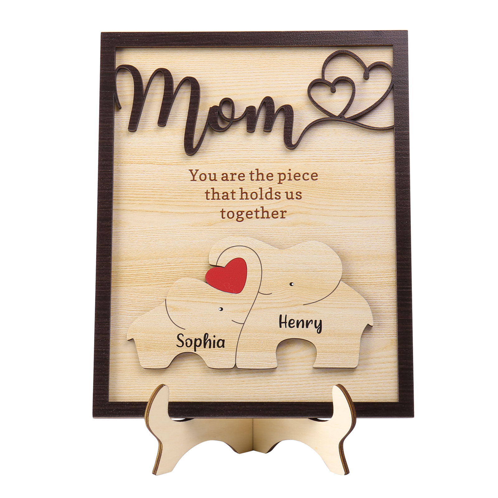 2 Names - Personalized Home Frame Wooden Ornaments Cute Elephant Style