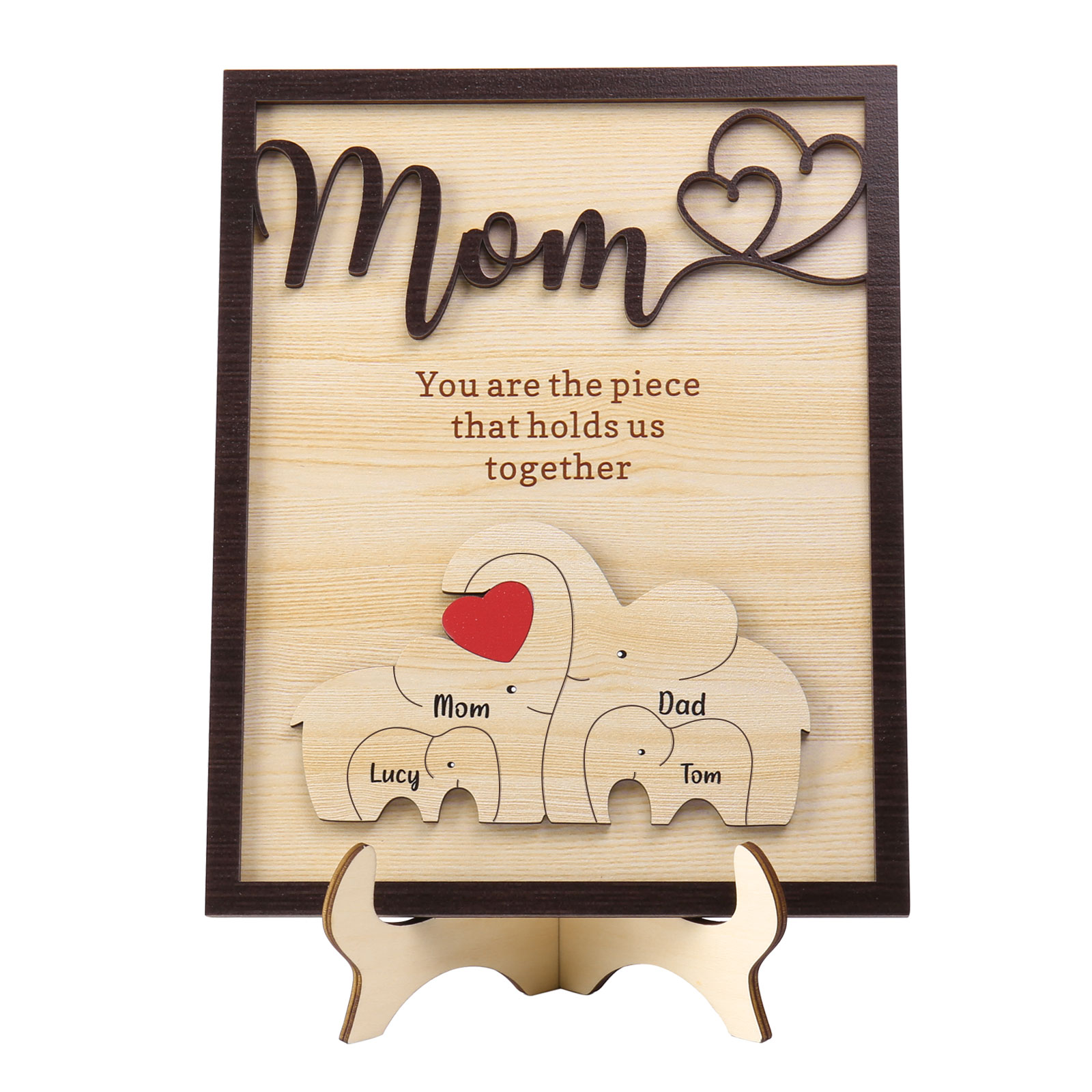 4 Names - Personalized Home Frame Wooden Ornaments Cute Elephant Style