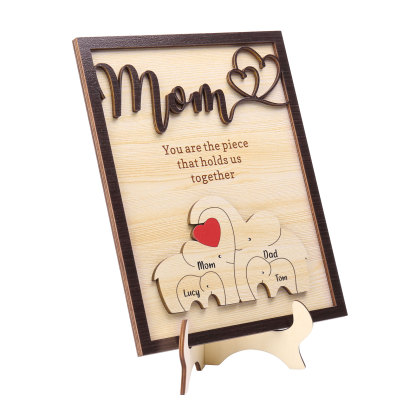 4 Names - Personalized Home Frame Wooden Ornaments Cute Elephant Style Ornaments for Mom