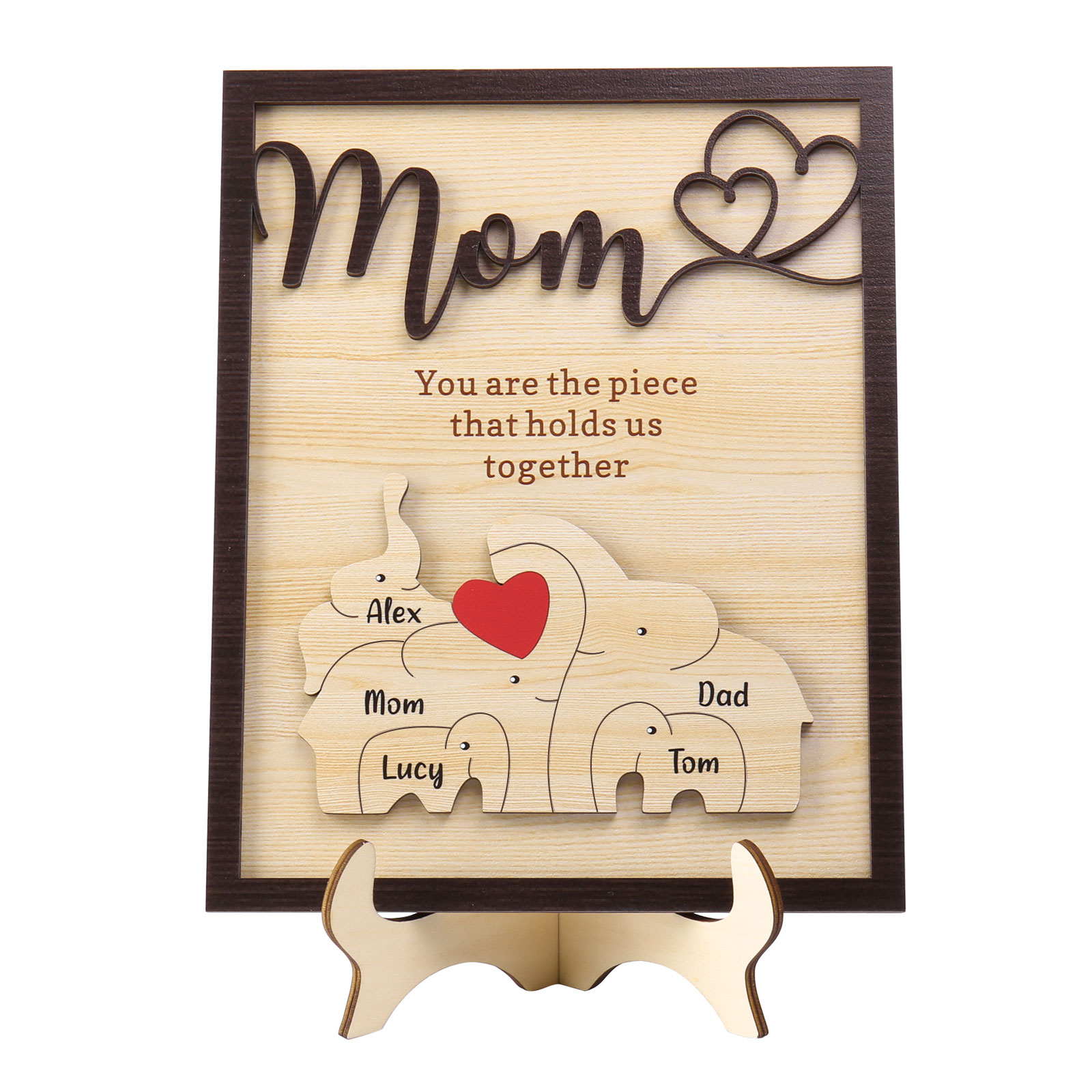 5 Names - Personalized Home Frame Wooden Ornaments Cute Elephant Style
