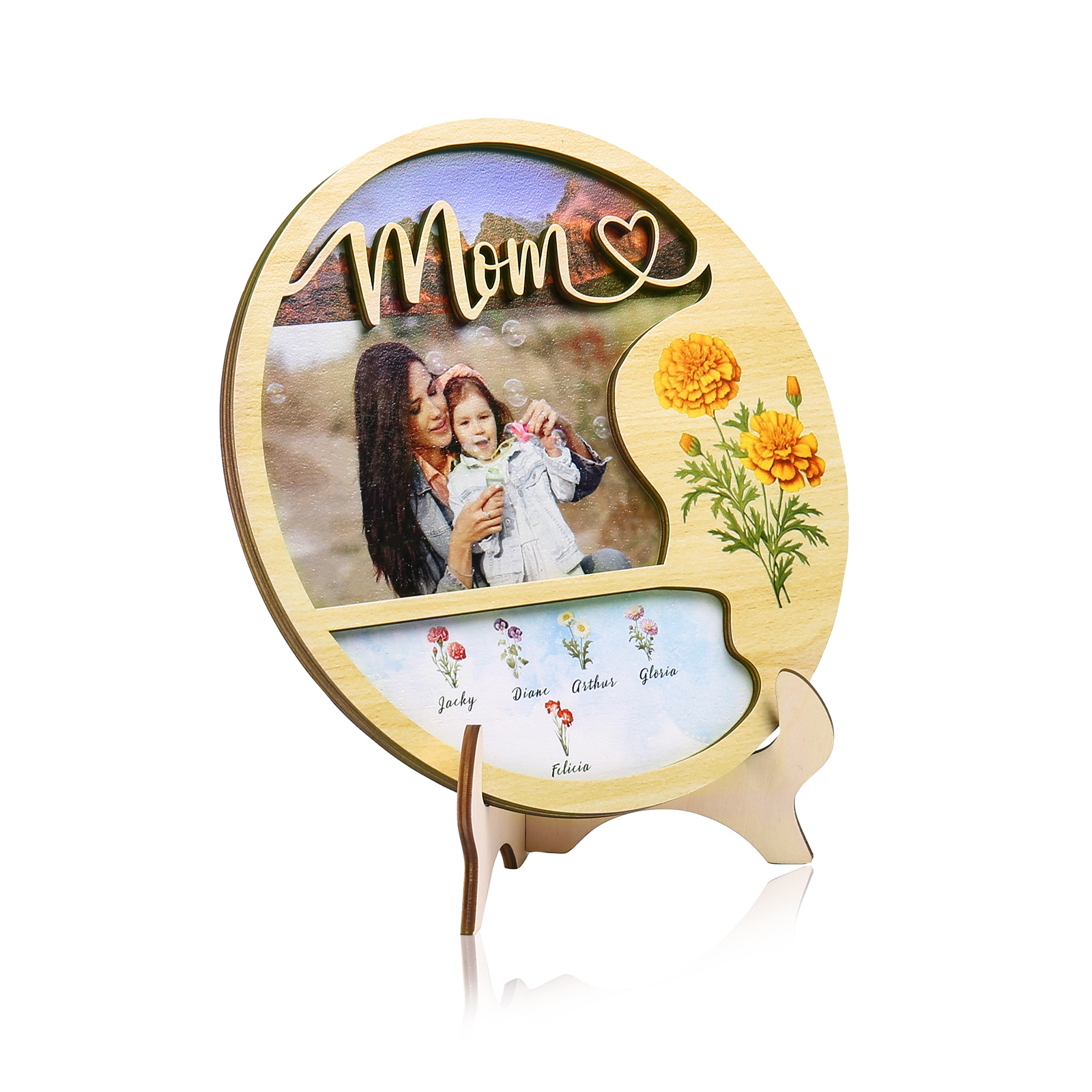 5 Names - Customized Photo Birth Flower Wooden Ornament Decoration for Mom