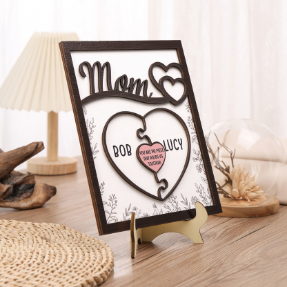 2 Names - Personalized Home Frame Wooden Decoration Customizable with Two Texts, Love Pieces Wooden Board Painting for Mom