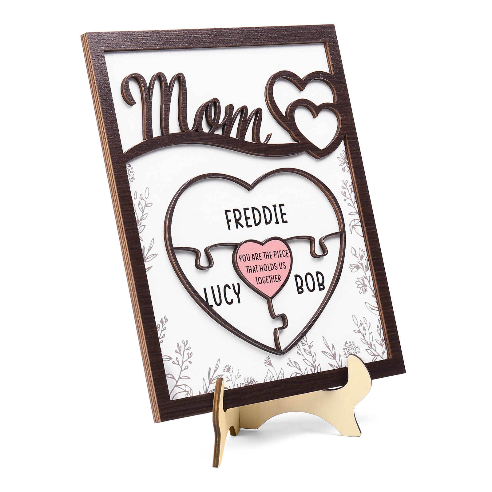 3 Names - Personalized Home Frame Wooden Decoration Customizable with 2 Texts, Love Pieces Wooden Board Painting for Mom