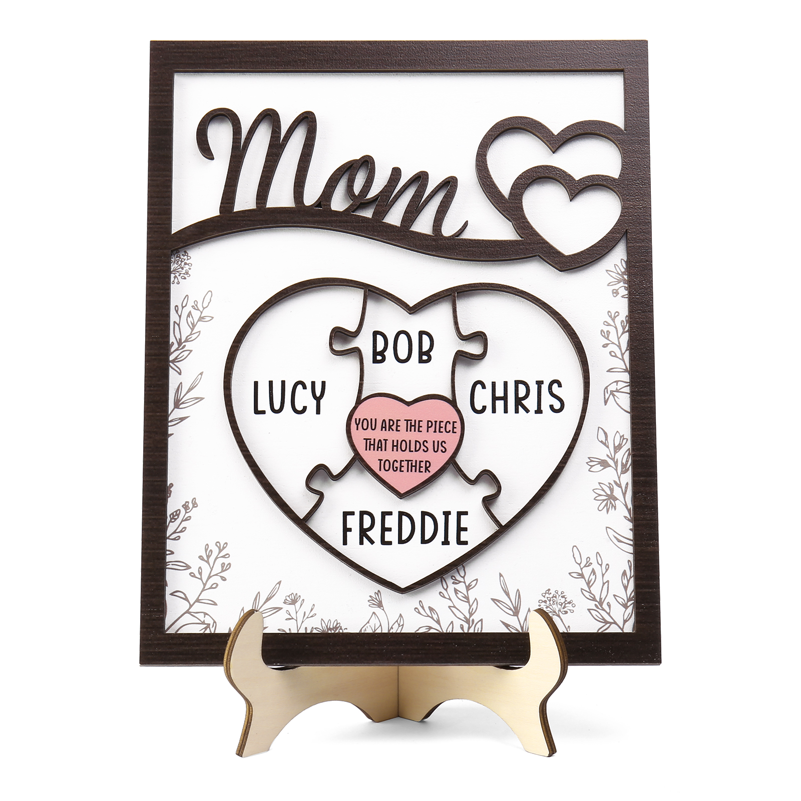 2 Names - Personalized Home Frame Wooden Ornaments Cute Bear Style Orn