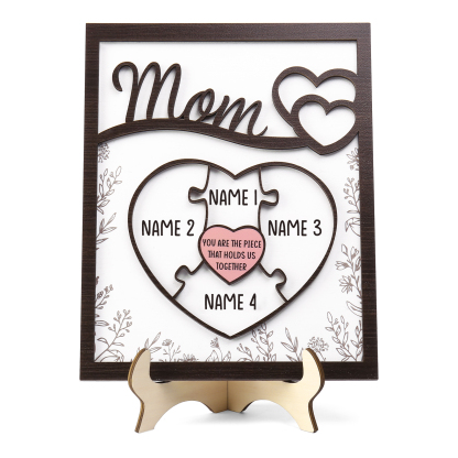 4 Names - Personalized Home Frame Wooden Ornaments Cute Bear Style Ornaments for Mom