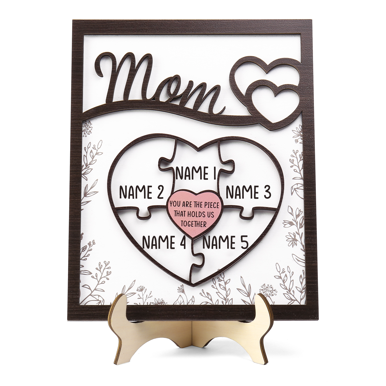 5 Names - Personalized Home Frame Wooden Ornaments Cute Bear Style Ornaments for Mom