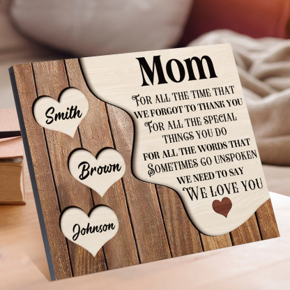 3 Names - Personalized Heart Vintage Wooden Wooden Painting, Home Frame Wooden Decor for Mom