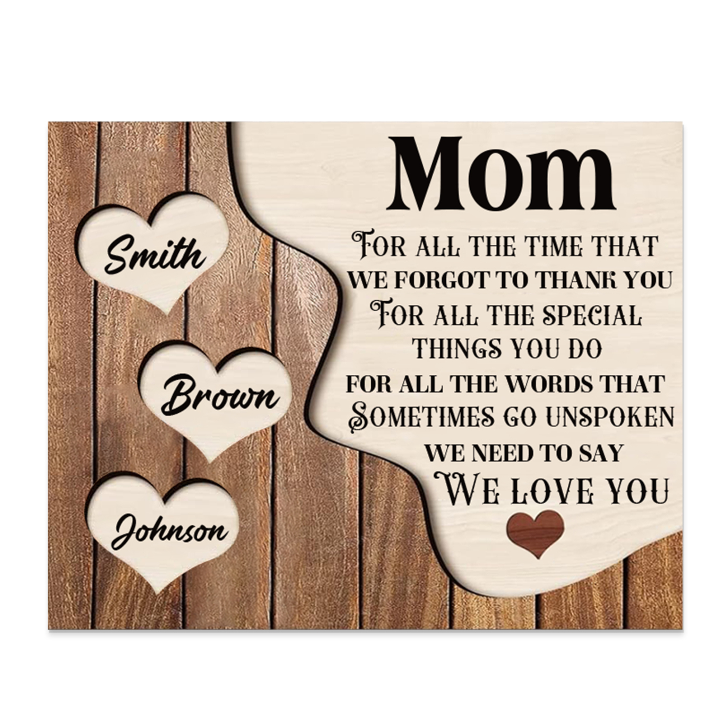 3 Names - Personalized Heart Vintage Wooden Wooden Painting, Home Frame Wooden Decor for Mom