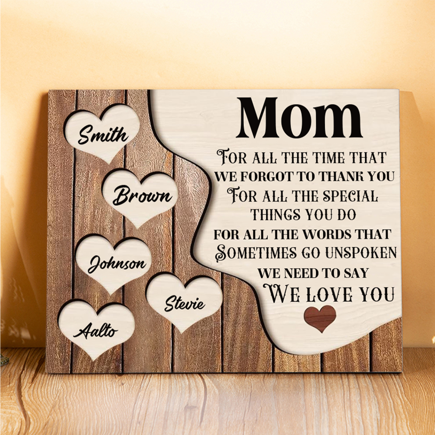 5 Names - Personalized Heart Vintage Wooden Wooden Painting, Home Frame Wooden Decor for Mom