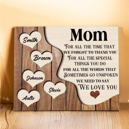 5 Names - Personalized Heart Vintage Wooden Wooden Painting, Home Frame Wooden Decor for Mom