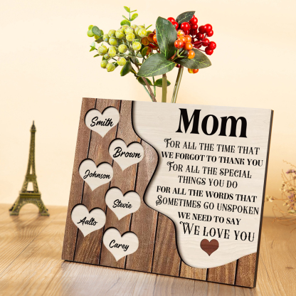 6 Names - Personalized Heart Vintage Wooden Wooden Painting, Home Frame Wooden Decor for Mom