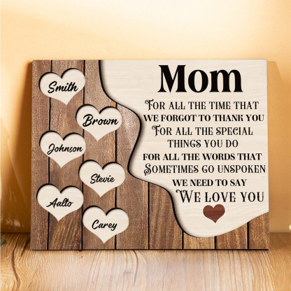 6 Names - Personalized Heart Vintage Wooden Wooden Painting, Home Frame Wooden Decor for Mom