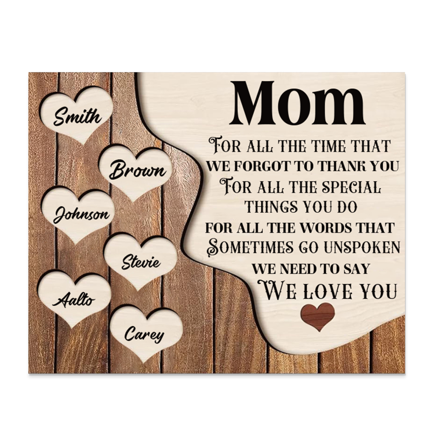6 Names - Personalized Heart Vintage Wooden Wooden Painting, Home Frame Wooden Decor for Mom