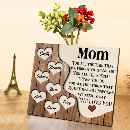 7 Names - Personalized Heart Vintage Wooden Wooden Painting, Home Frame Wooden Decor for Mom