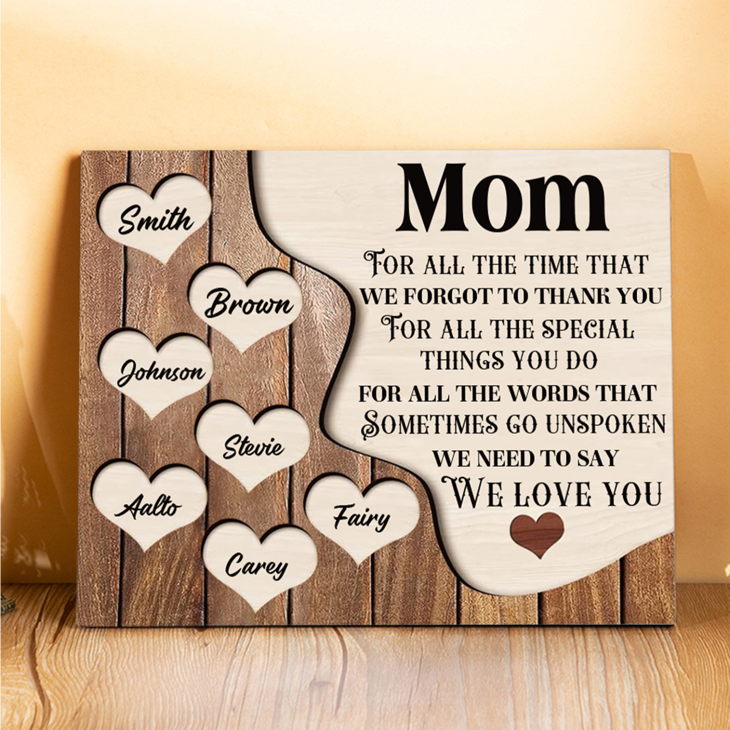 7 Names - Personalized Heart Vintage Wooden Wooden Painting, Home Frame Wooden Decor for Mom