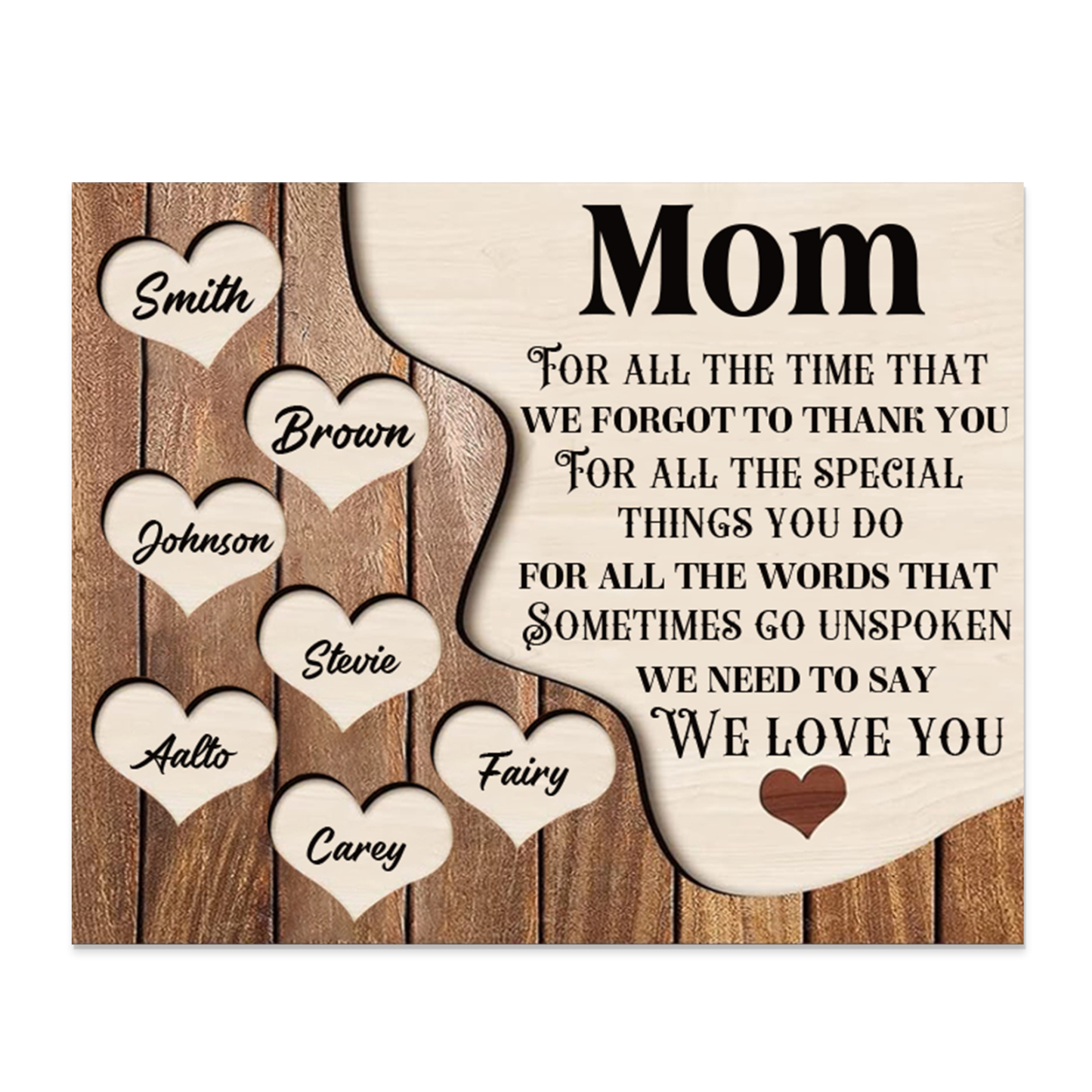 7 Names - Personalized Heart Vintage Wooden Wooden Painting, Home Frame Wooden Decor for Mom