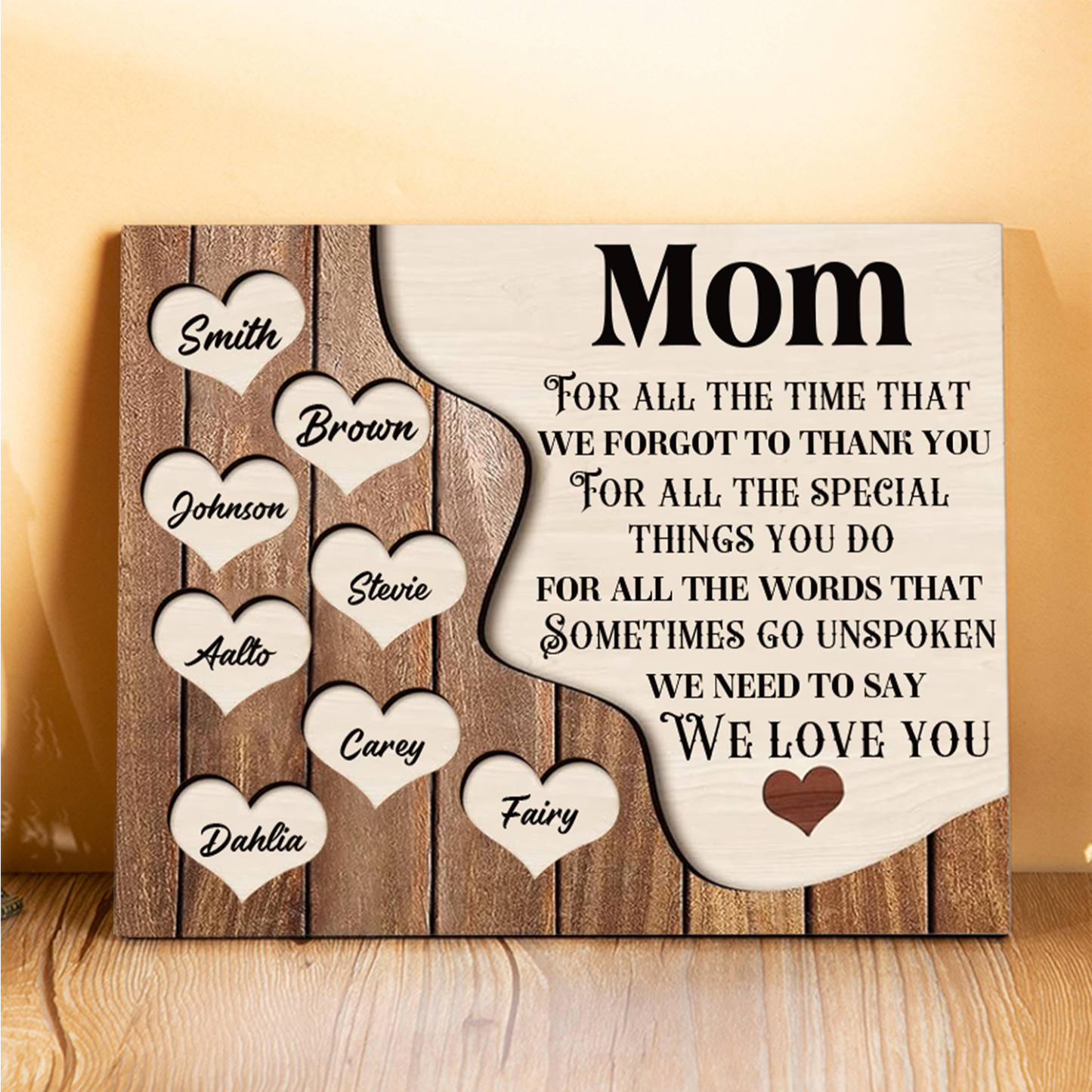8 Names - Personalized Heart Vintage Wooden Wooden Painting, Home Frame Wooden Decor for Mom