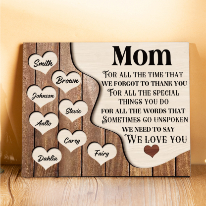 8 Names - Personalized Heart Vintage Wooden Wooden Painting, Home Frame Wooden Decor for Mom
