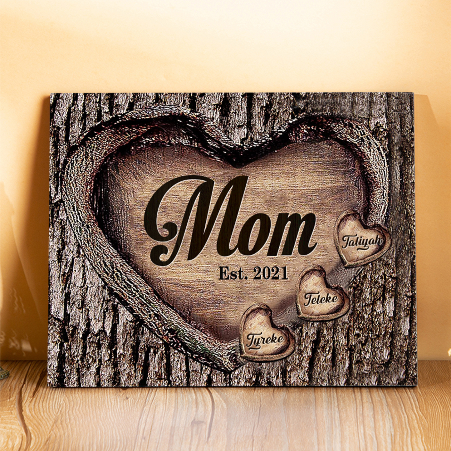To Mom Heart Frame Personalized 3 Names And Date Wooden Ornament Home Decoration for Mom