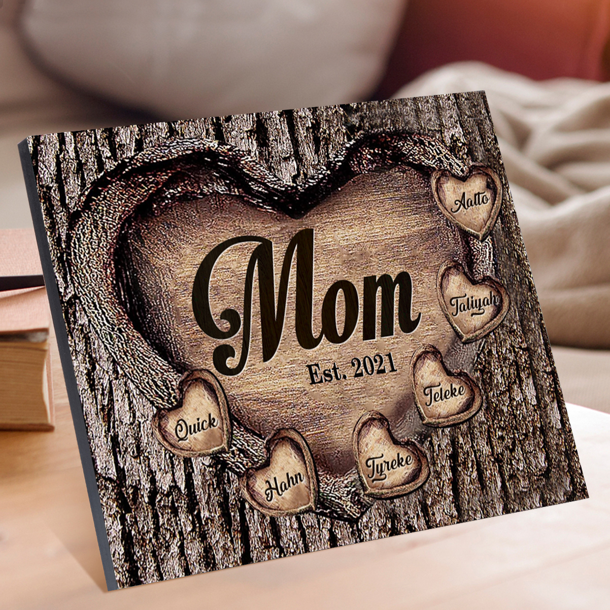 To Mom Heart Frame Personalized 6 Names And Date Wooden Ornament Home Decoration for Mom