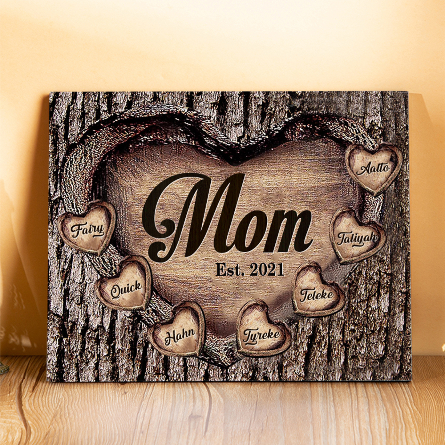 To Mom Heart Frame Personalized 7 Names And Date Wooden Ornament Home Decoration for Mom