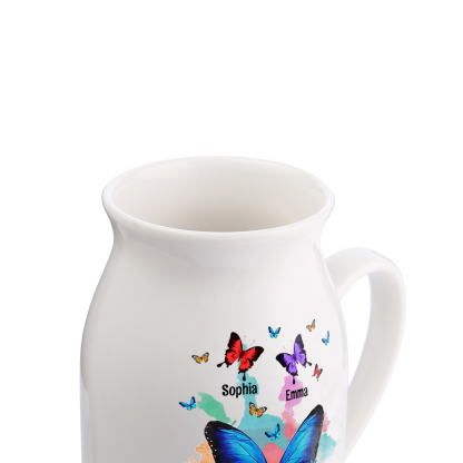 2 Names - Personalized Beautiful Colorful Butterfly Style Ceramic Vase with Customizable Names As a Wonderful Gift For Grandma