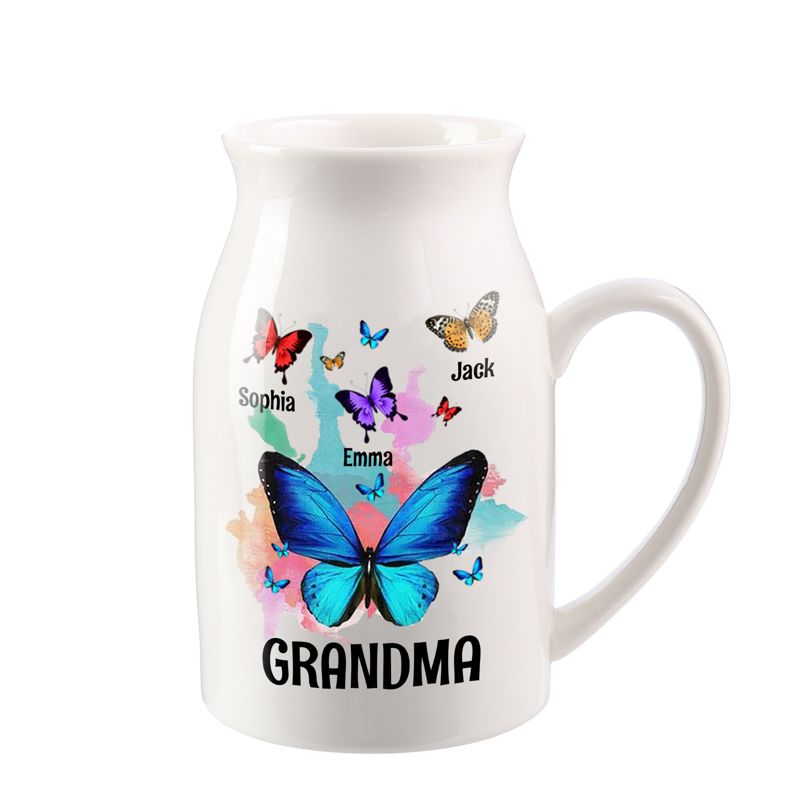 3 Names - Personalized Beautiful Colorful Butterfly Style Ceramic Vase
