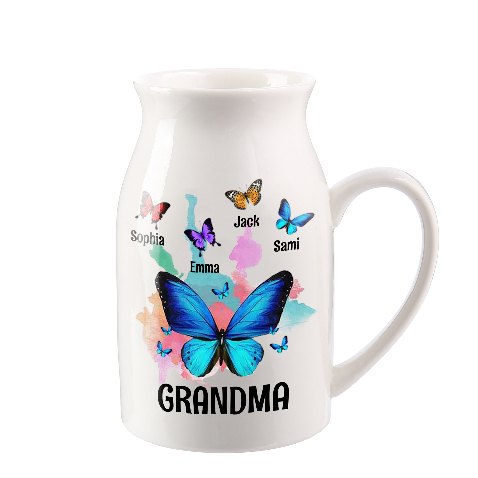 4 Names - Personalized Beautiful Colorful Butterfly Style Ceramic Vase