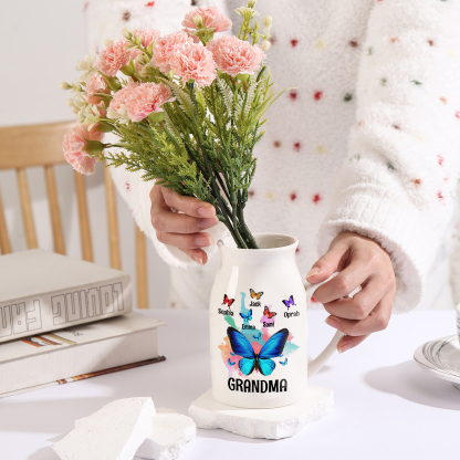5 Names - Personalized Beautiful Colorful Butterfly Style Ceramic Vase with Customizable Names As a Wonderful Gift For Grandma