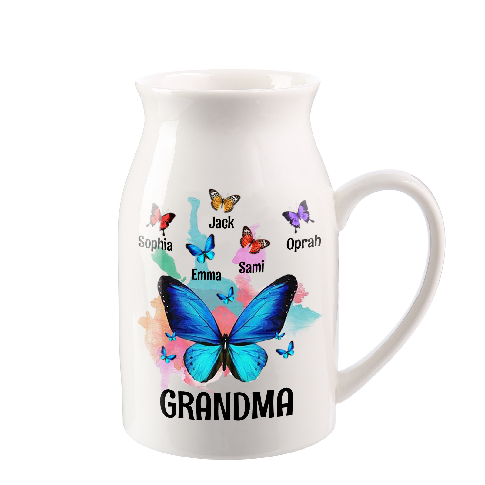 5 Names - Personalized Beautiful Colorful Butterfly Style Ceramic Vase