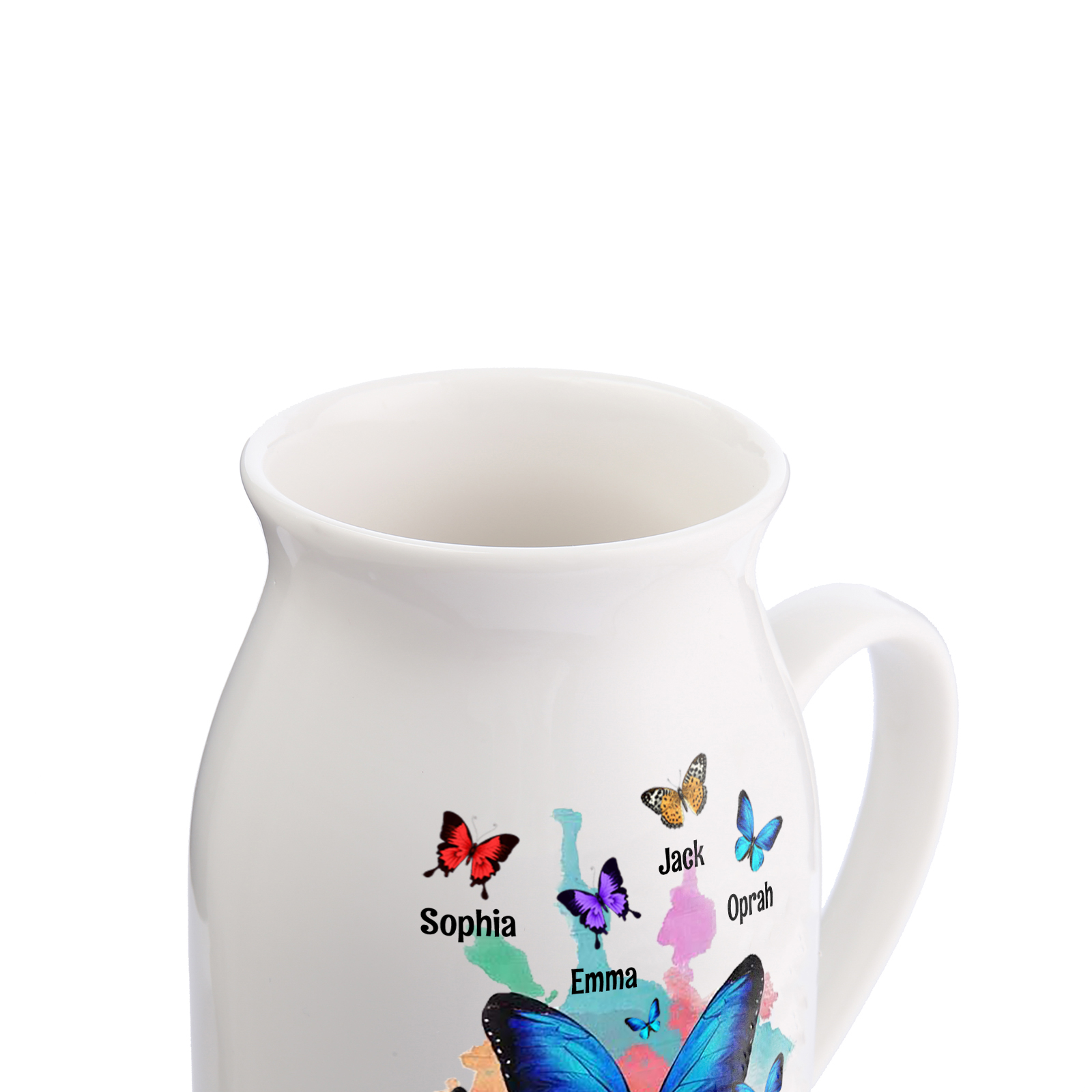 6 Names - Personalized Beautiful Colorful Butterfly Style Ceramic Vase with Customizable Names As a Wonderful Gift For Grandma