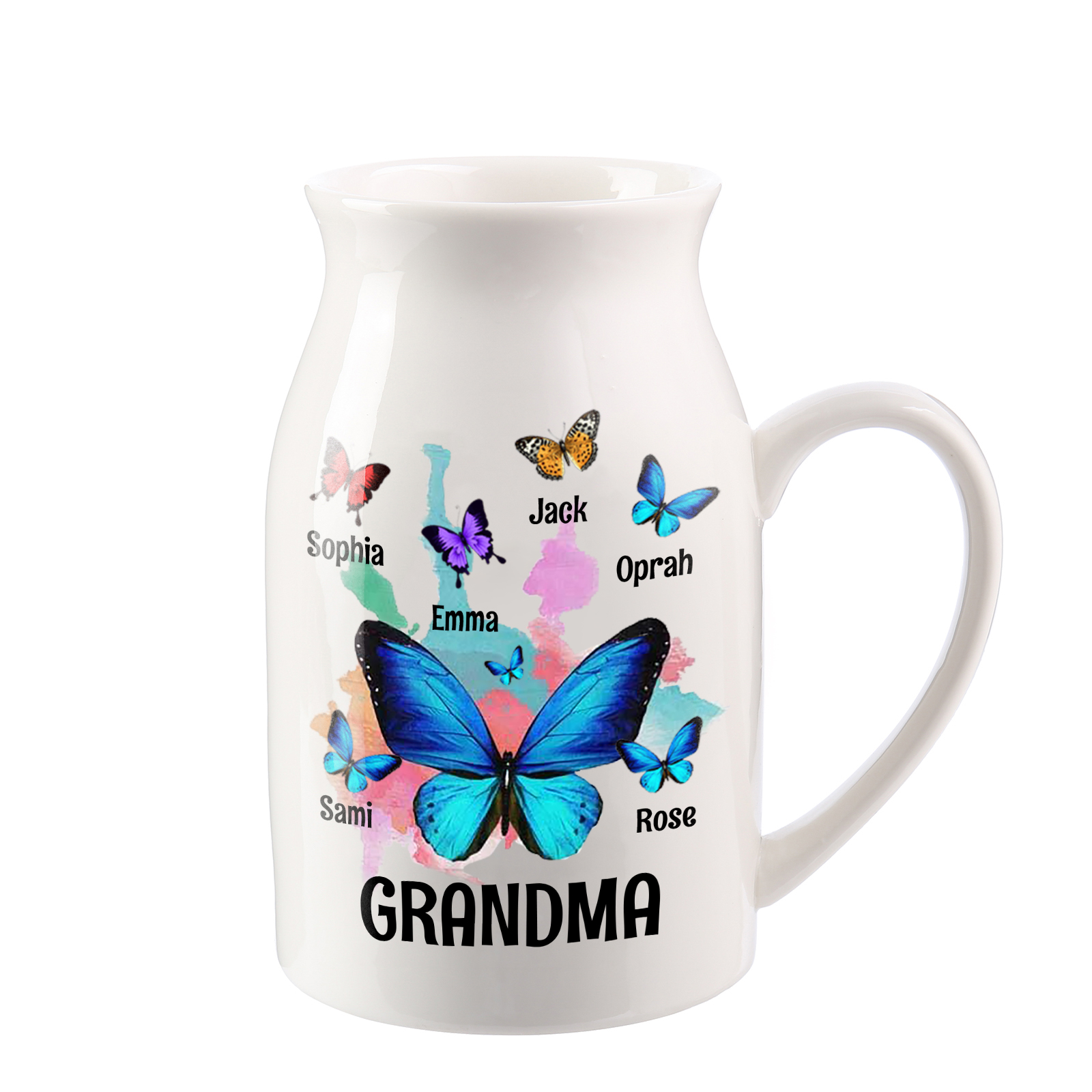 6 Names - Personalized Beautiful Colorful Butterfly Style Ceramic Vase