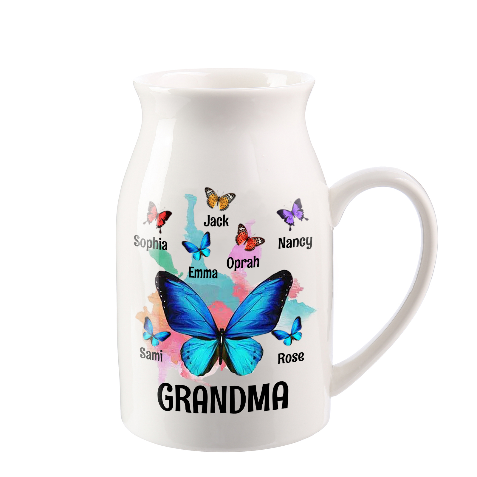 7 Names - Personalized Beautiful Colorful Butterfly Style Ceramic Vase
