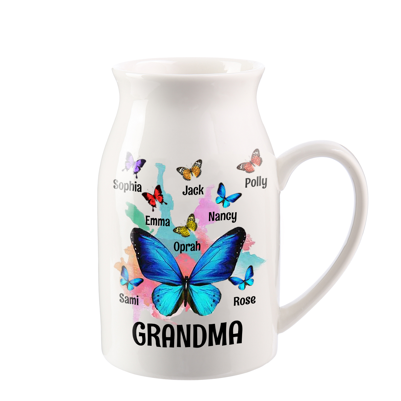8 Names - Personalized Beautiful Colorful Butterfly Style Ceramic Vase