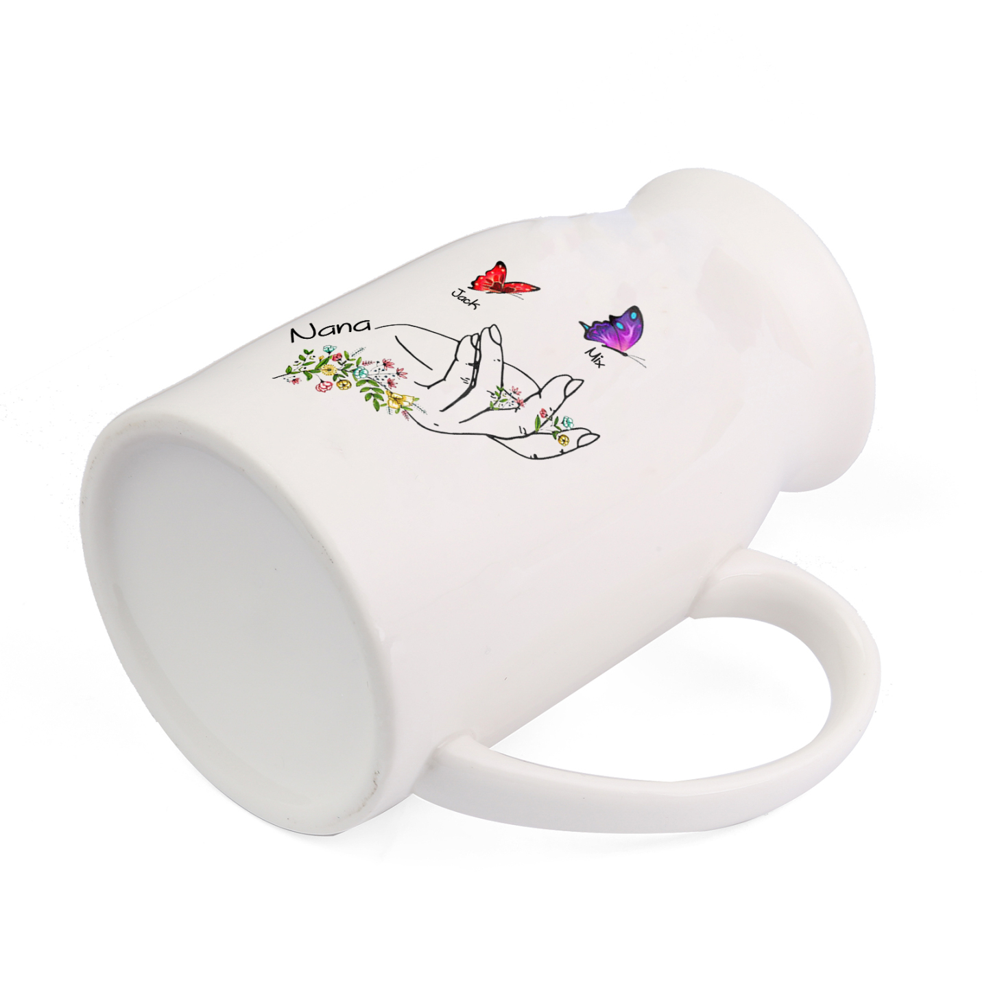 2 Names - Personalized Exquisite Flower Hand Butterfly Style Ceramic Cup With Customizable Names As a Special Gift For Mom