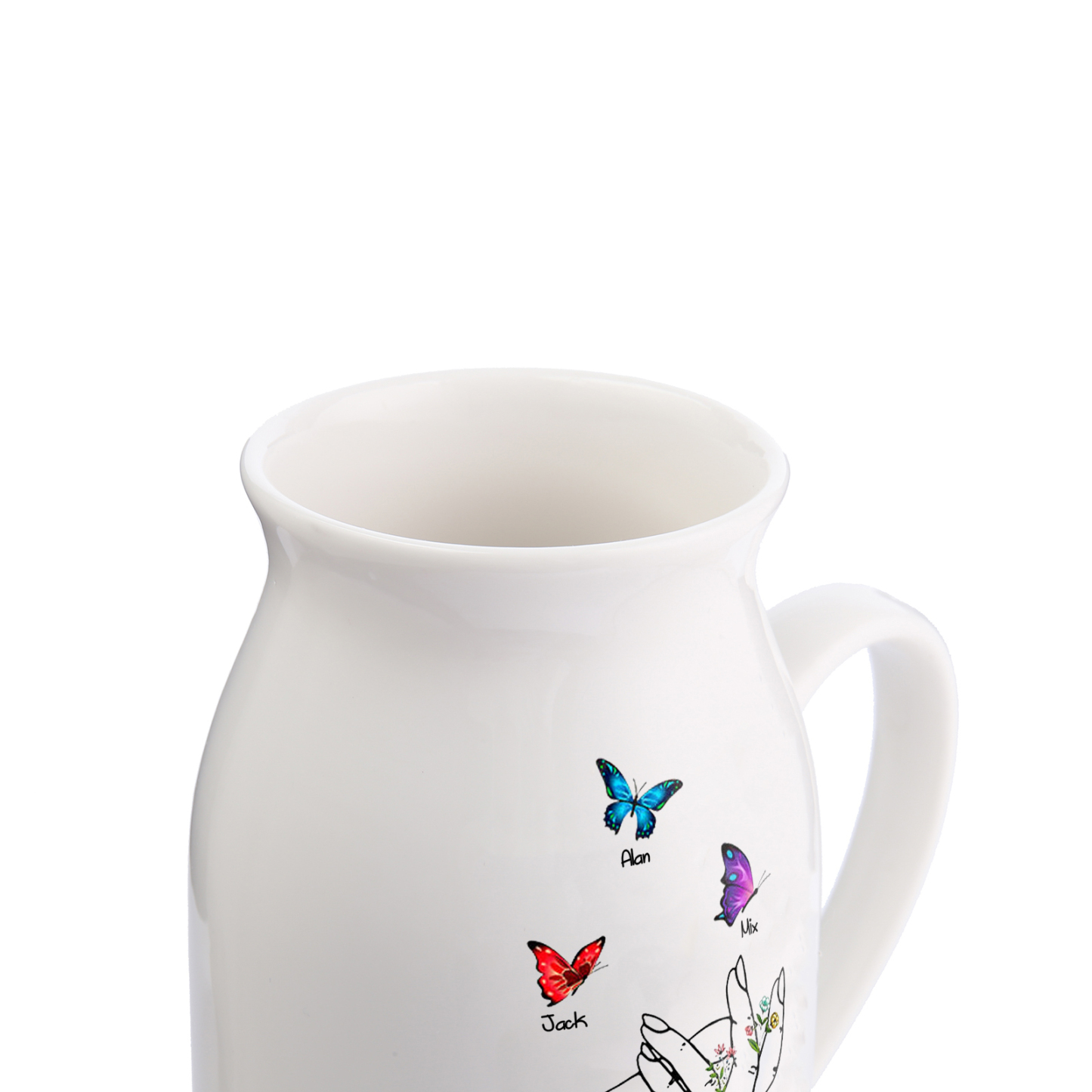 3 Names - Personalized Exquisite Flower Hand Butterfly Style Ceramic Cup With Customizable Names As a Special Gift For Mom