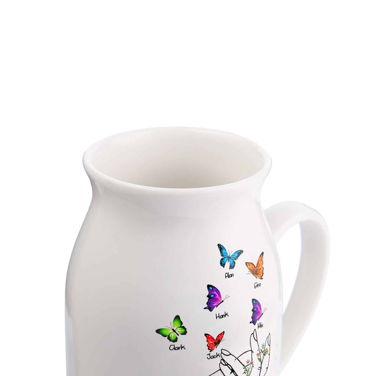 6 Names - Personalized Exquisite Flower Hand Butterfly Style Ceramic Cup With Customizable Names As a Special Gift For Nana/Mom