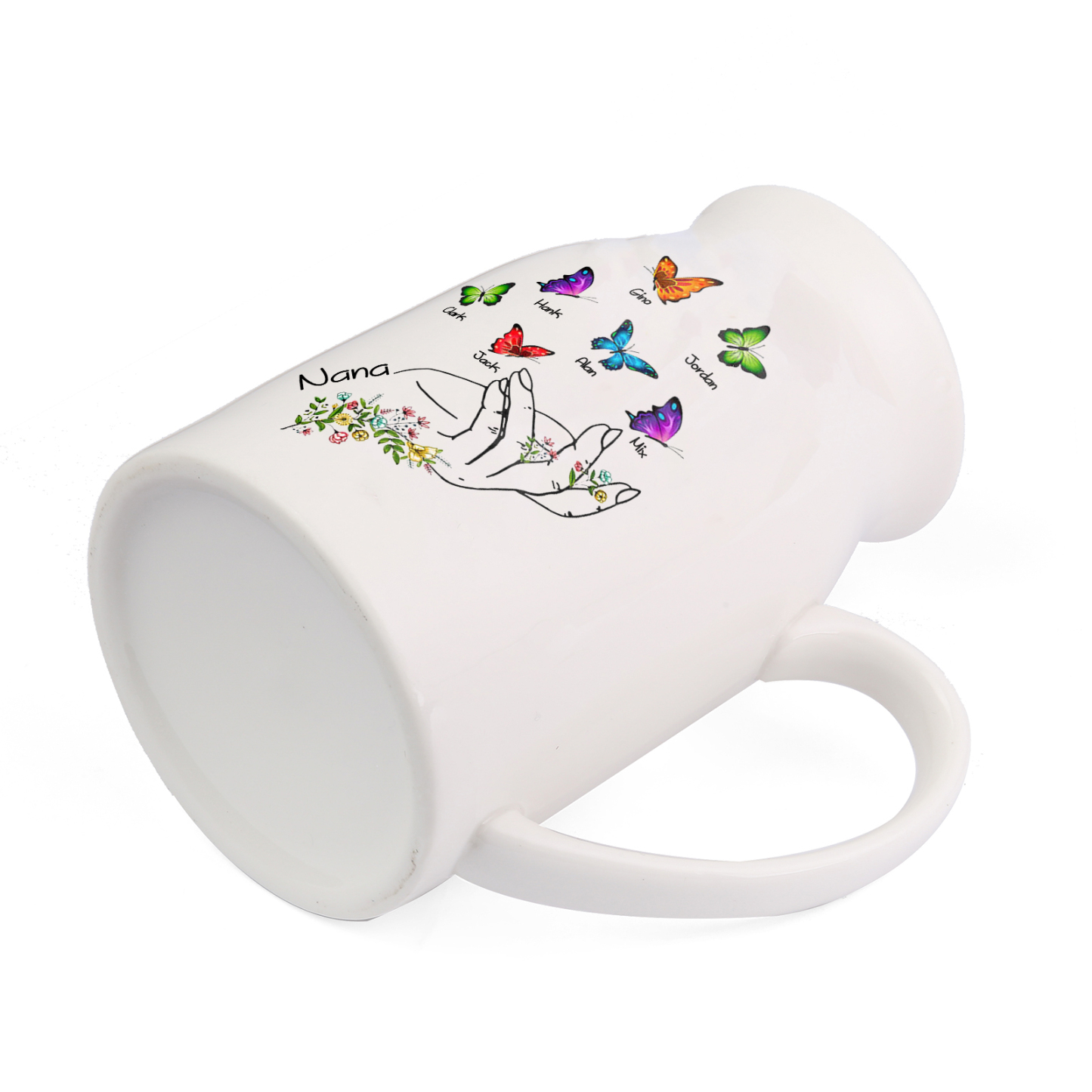 7 Names - Personalized Exquisite Flower Hand Butterfly Style Ceramic Cup With Customizable Names As a Special Gift For Nana/Mom