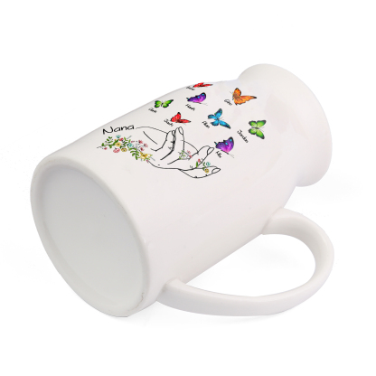 8 Names - Personalized Exquisite Flower Hand Butterfly Style Ceramic Cup With Customizable Names As a Special Gift For Nana/Mom