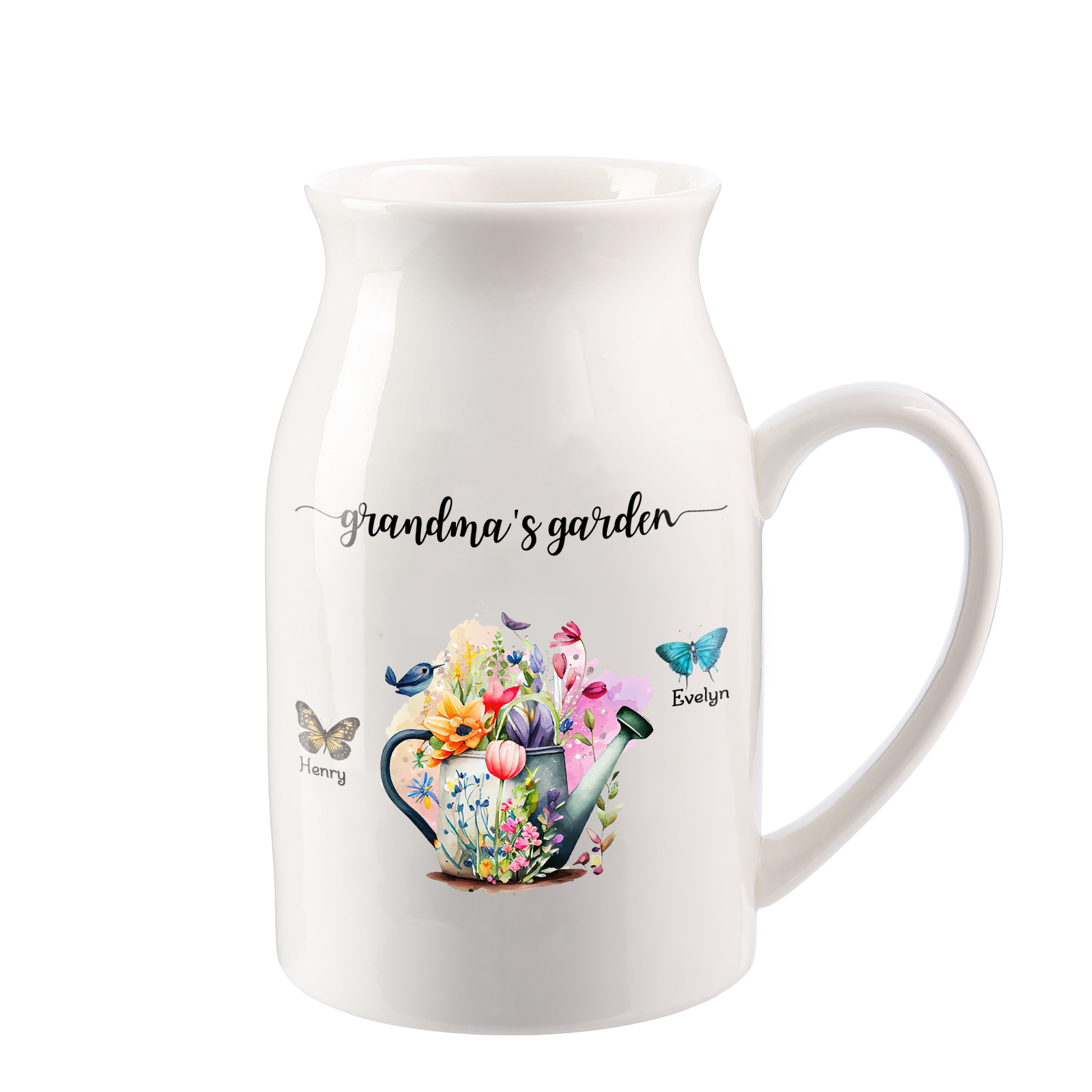 2 Names - Personalized Name "Grandma's Garden" Ceramic Vase as a Gift 