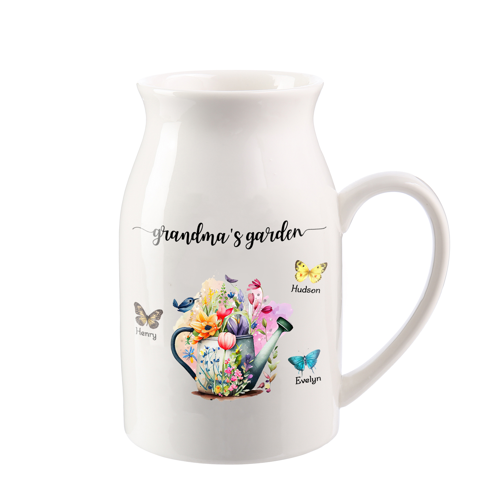 3 Names - Personalized Name "Grandma's Garden" Ceramic Vase as a Gift 