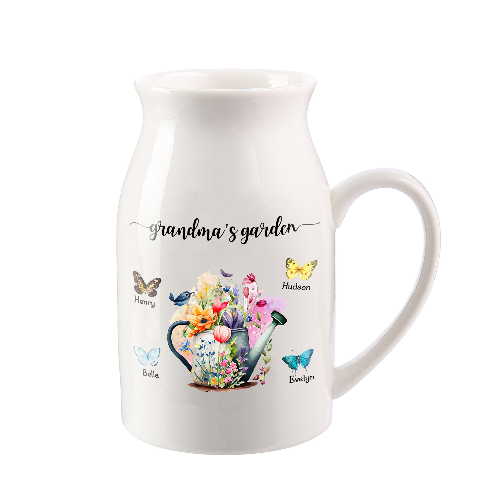 4 Names - Personalized Name "Grandma's Garden" Ceramic Vase as a Gift for Grandma