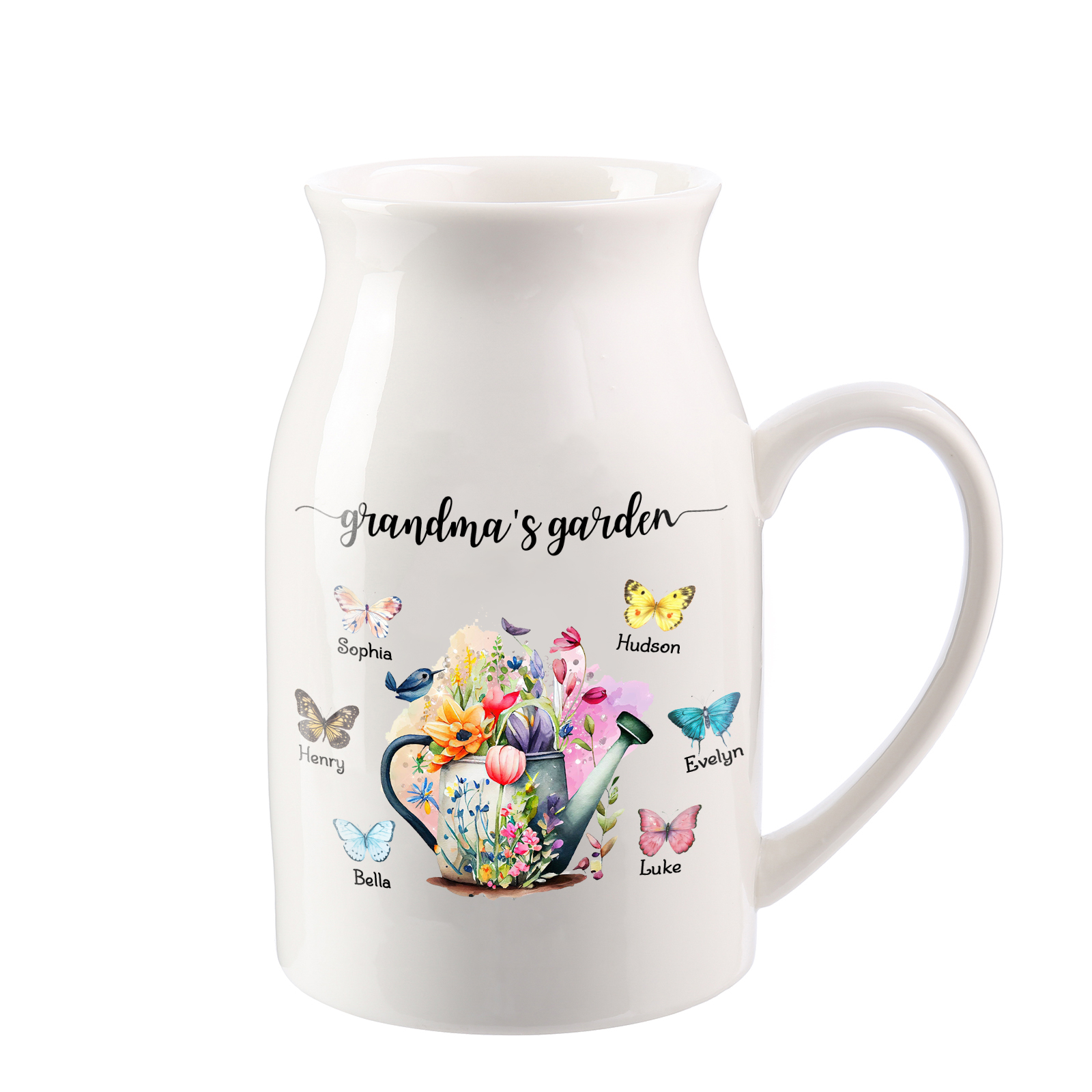 6 Names - Personalized Name "Grandma's Garden" Ceramic Vase as a Gift for Grandma