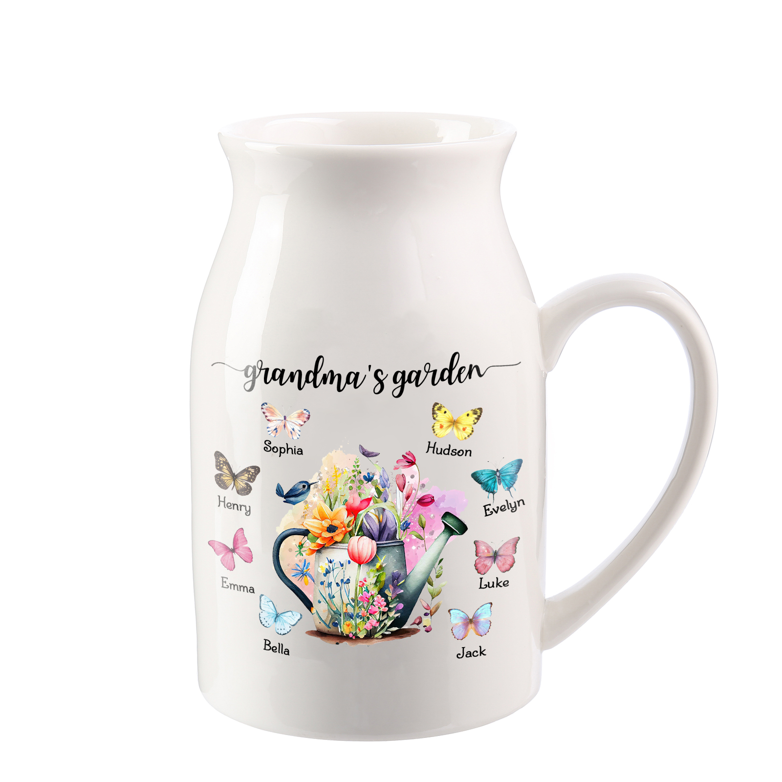 8 Names - Personalized Name "Grandma's Garden" Ceramic Vase as a Gift for Grandma