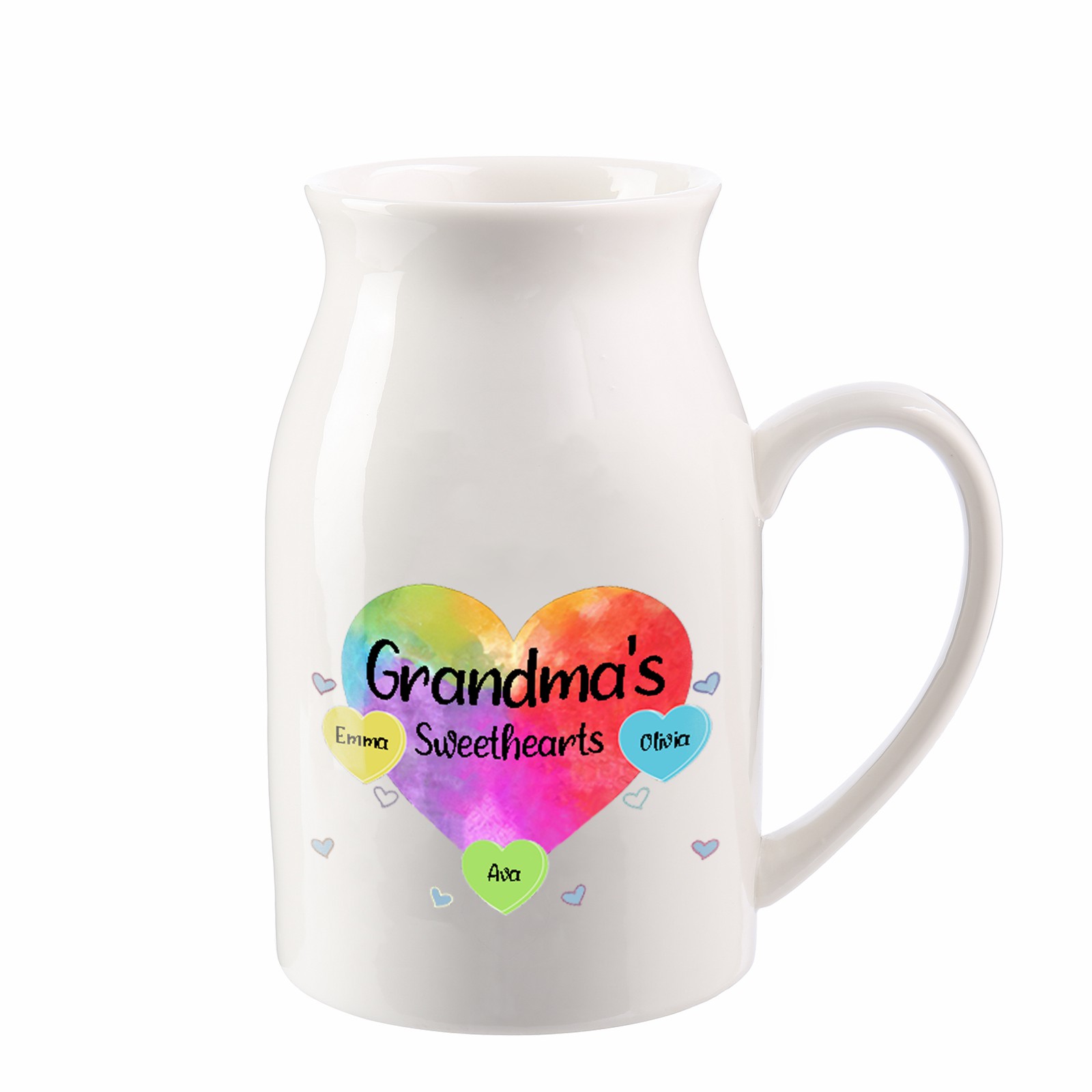 3 Names - Personalized Customizable Name Colorful Love Heart Style Ceramic Vase as a Gift for Grandma