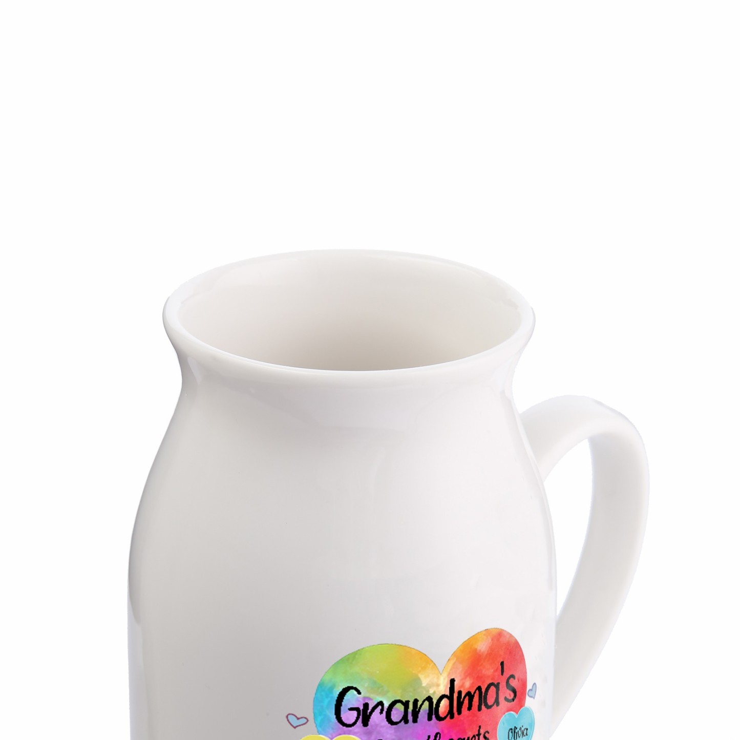 4 Names - Personalized Customizable Name Colorful Love Heart Style Ceramic Vase as a Gift for Grandma