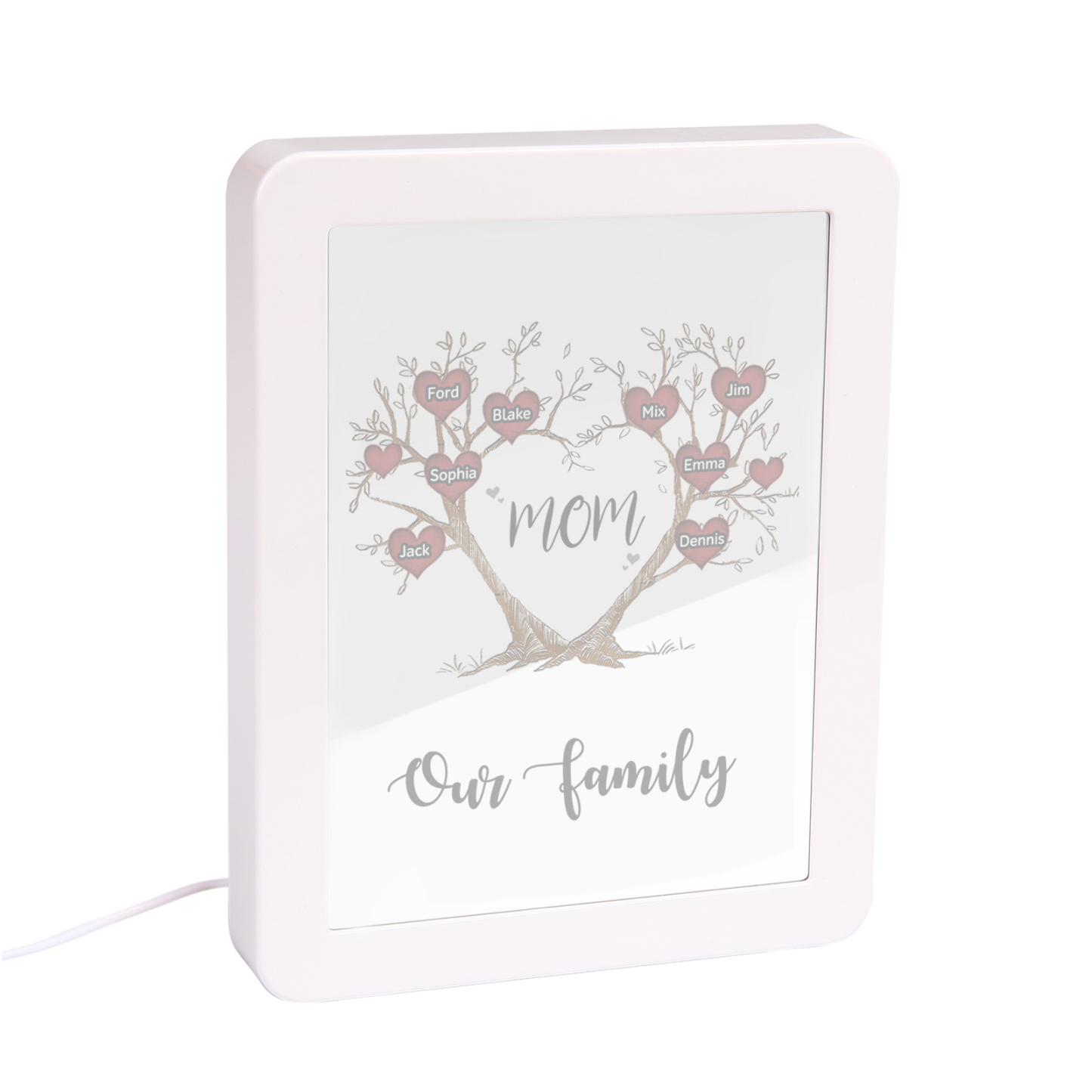 8 Names - Personalized Home Mirror Photo Frame Night Light Insert/Rechargeable Custom Text LED Night Light Gift for Mom