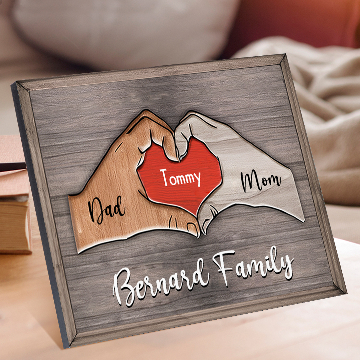 1 Name - Personalized Love Heart Customized Name and Text Wooden Ornament Father's Day Gift for Dad